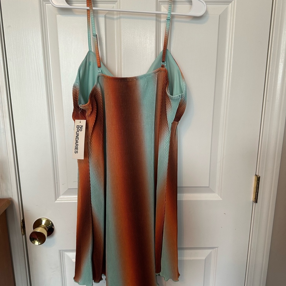 NWTS No Boundaries Pleated Mini Dress Rust & Blue Ombré sz XL - Picture 2 of 9